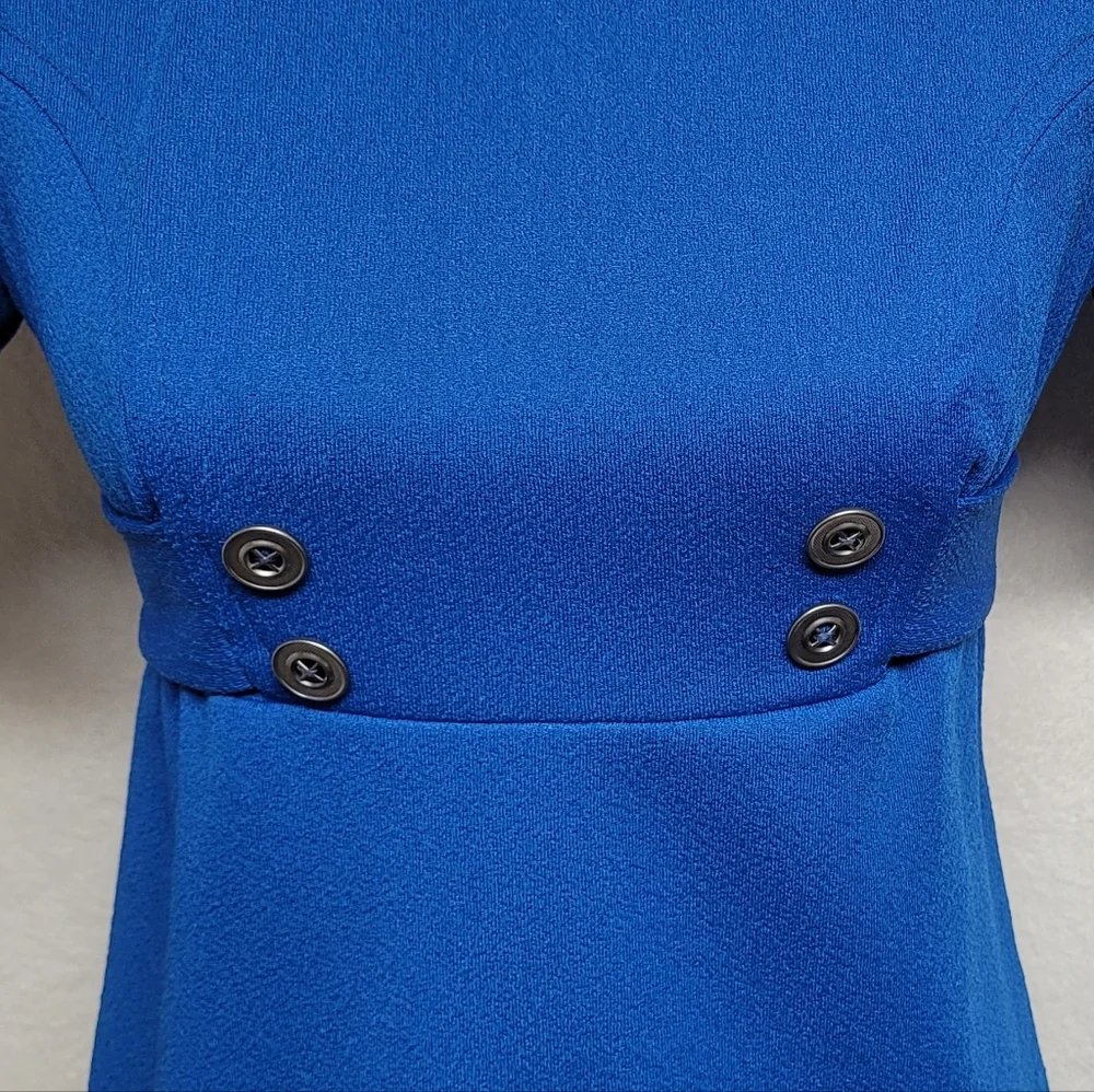 Barby Jr Vintage 60s Royal Blue Mockneck Tie-Waist Button Micro Mini Dress M - Picture 4 of 11
